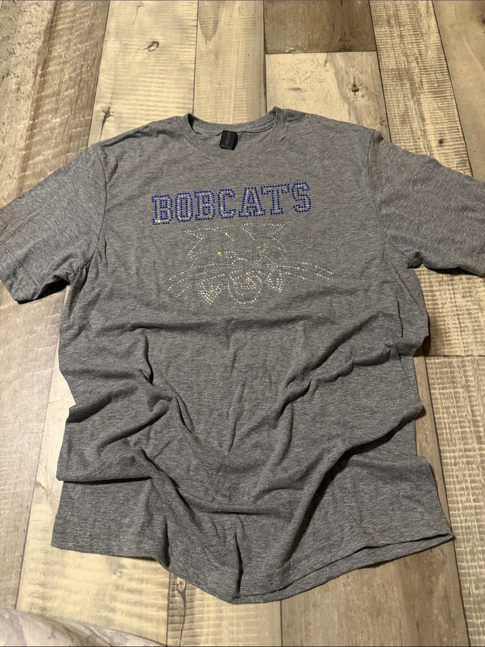 Gildan Gray "BOBCATS" Rhinestone Short Sleeve Tee